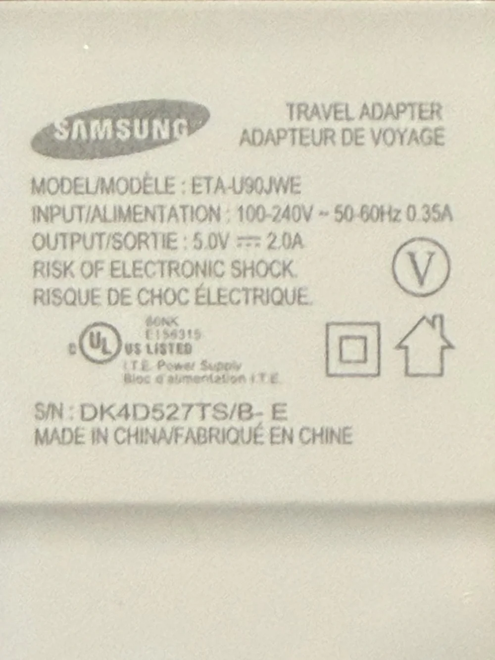 Samsung White Travel Adapter Charger